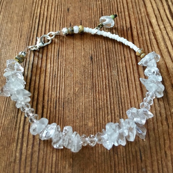 Crystal Nugget Beaded Ladies Bracelet, White and Clear, Handmade Ladies … - Picture 1 of 5